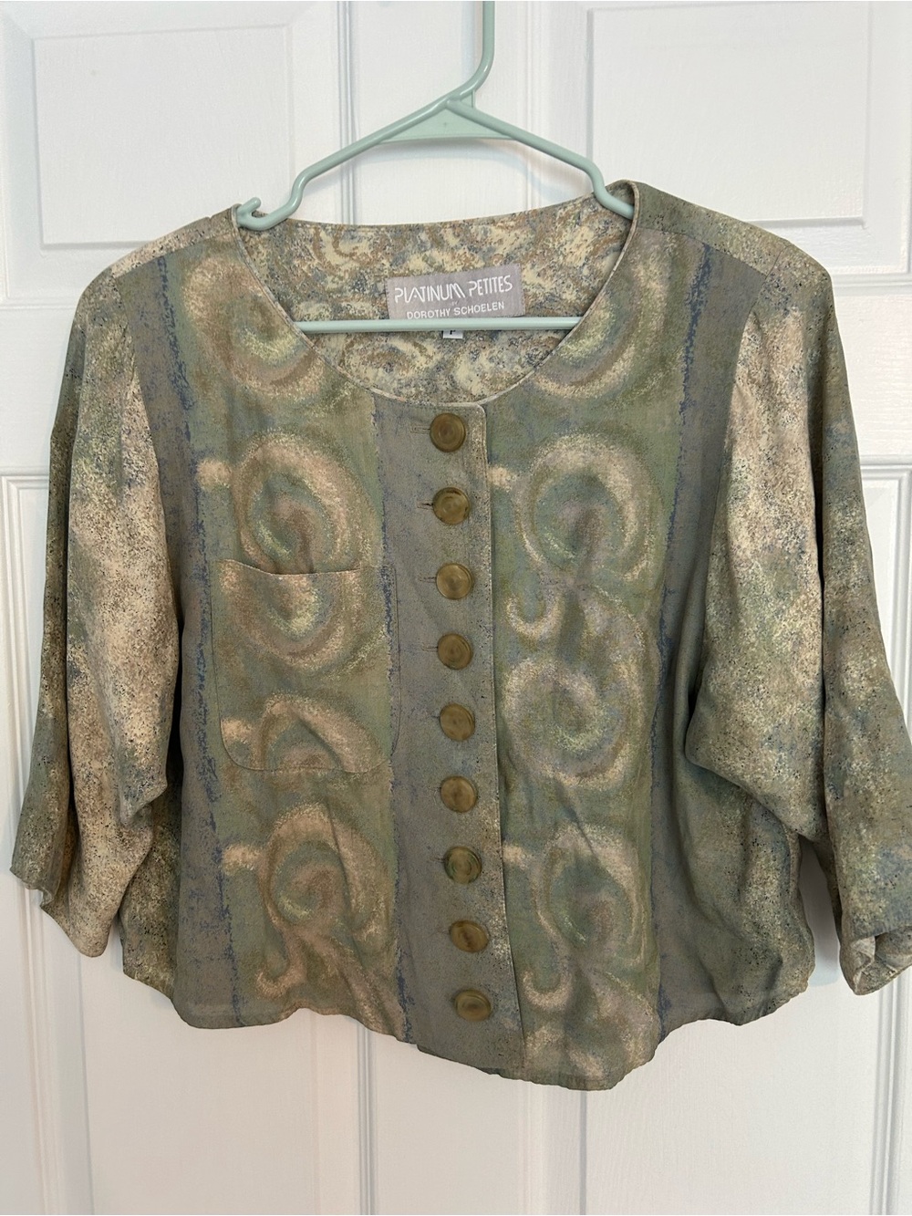 Platinum Petites Women's Green Patterned Button-Down Shirt Jacket